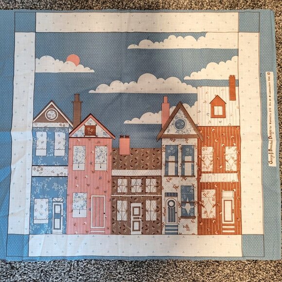 Vintage Wamsutta Row Houses Quilted Pillow Panel Fabric Georgia J Bonesteel - Picture 1 of 5